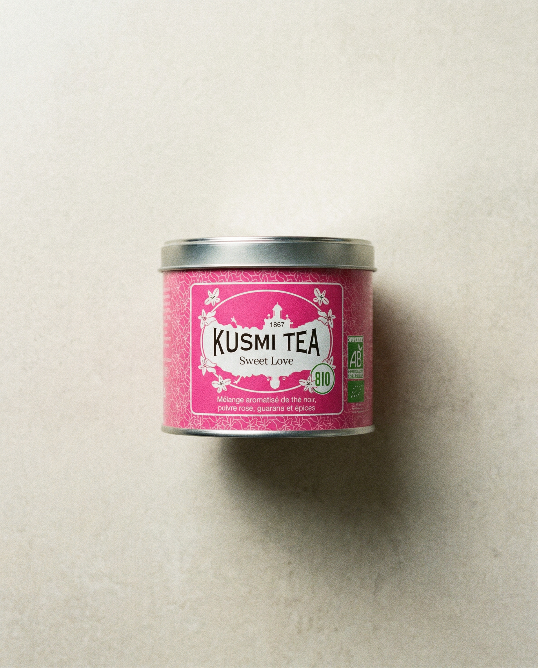 Kusmi Tea Sweet Love Bio: Czarna herbata z różowym pieprzem i przyprawami - puszka 100 g