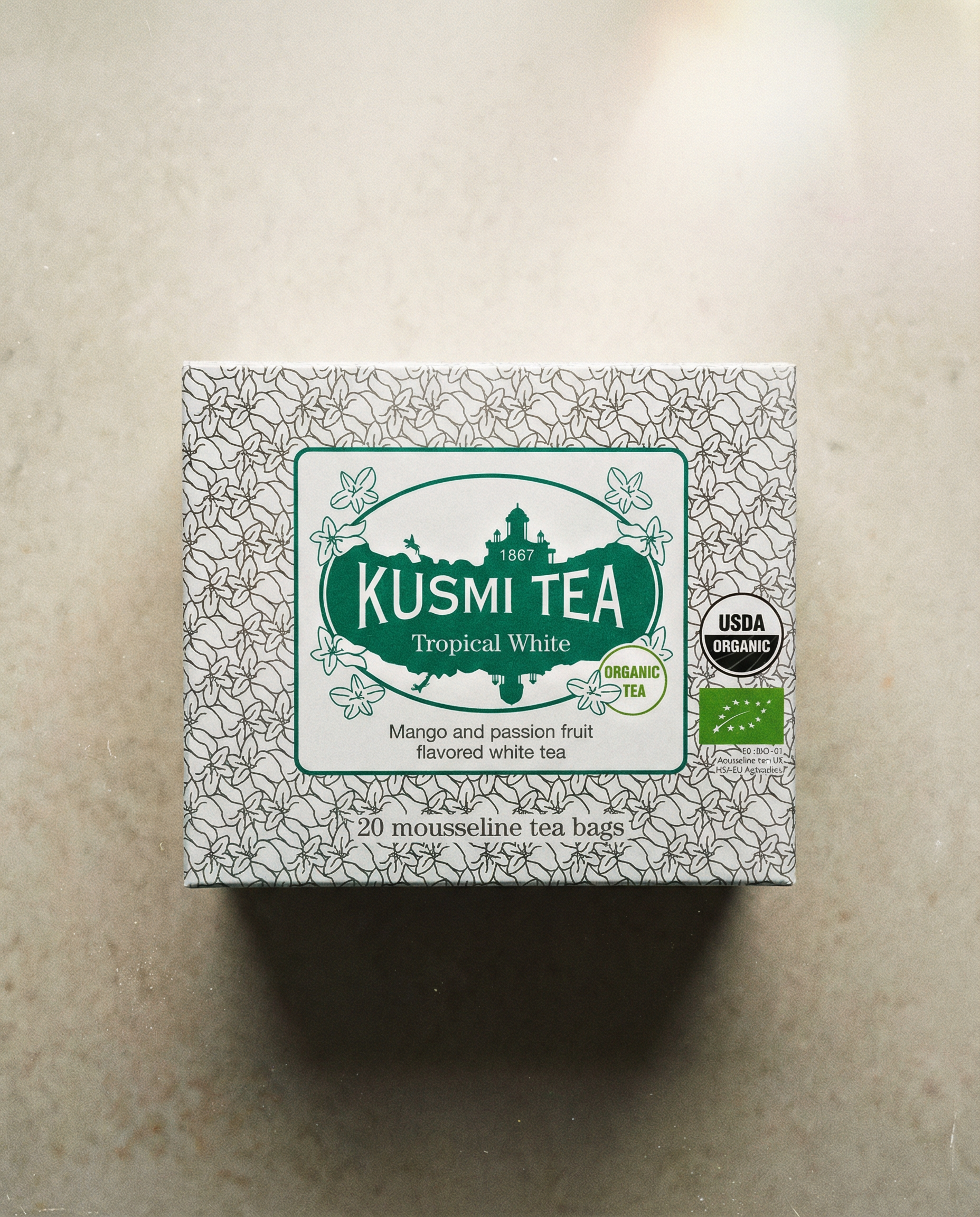 Kusmi Tea Tropical White Bio: Biała herbata, mango, marakuja - 20 saszetek