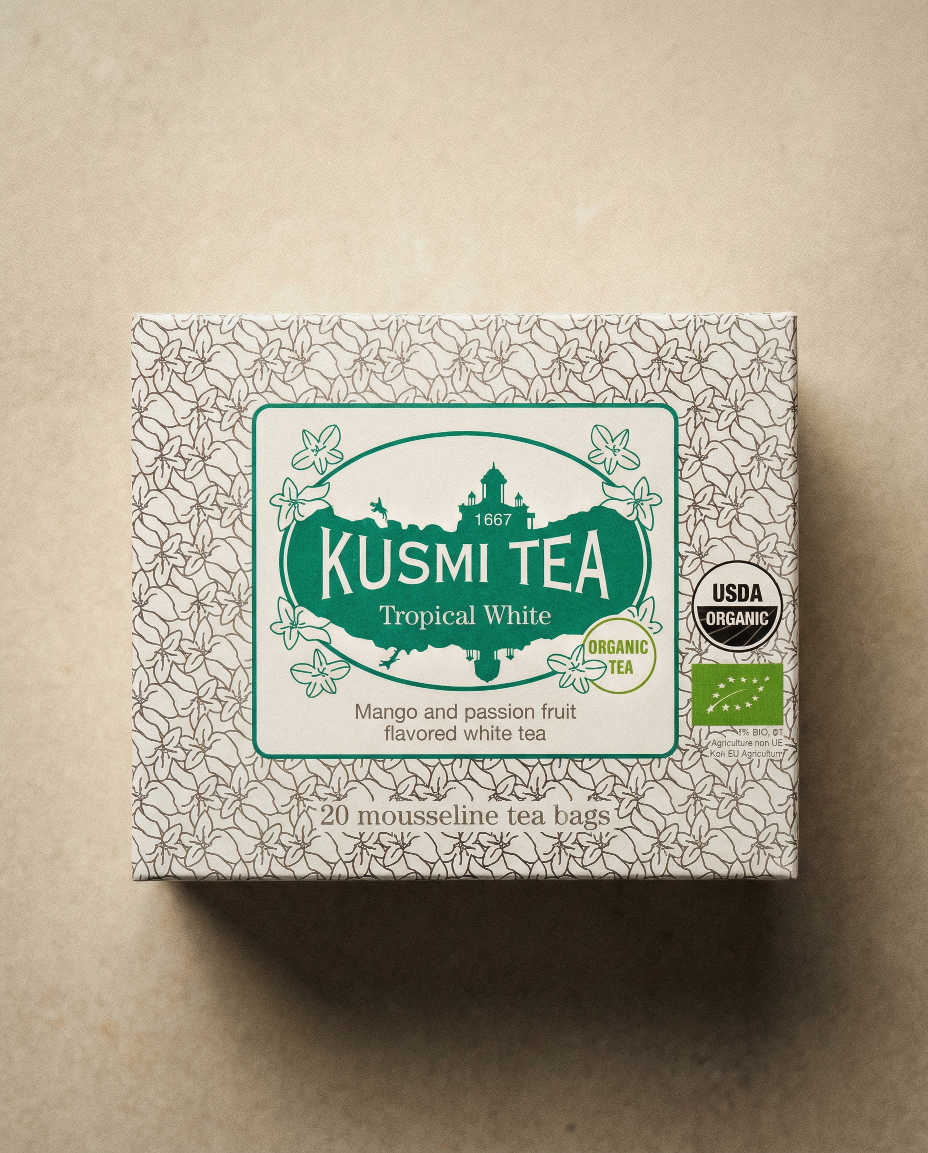 Kusmi Tea Tropical White Bio: Biała herbata, mango, marakuja - 20 saszetek