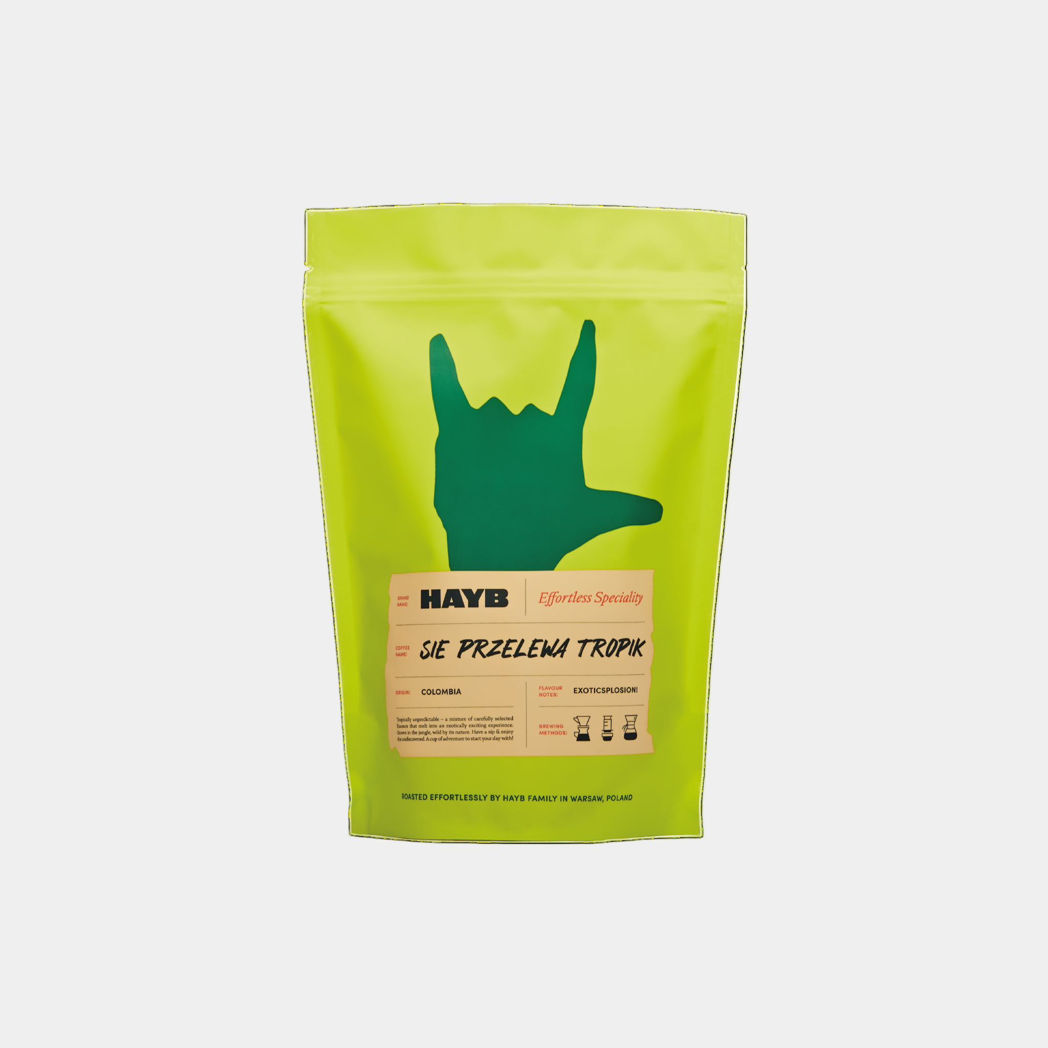 HAYB Coffee SIE PRZELEWA TROPIK - opakowanie kawy ziarnistej 250g z tropikalnymi motywami