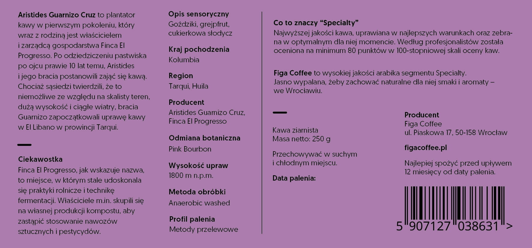 Figa Coffee - Kolumbia Aristides Guarnizo Cruz anaerobic washed - przelew