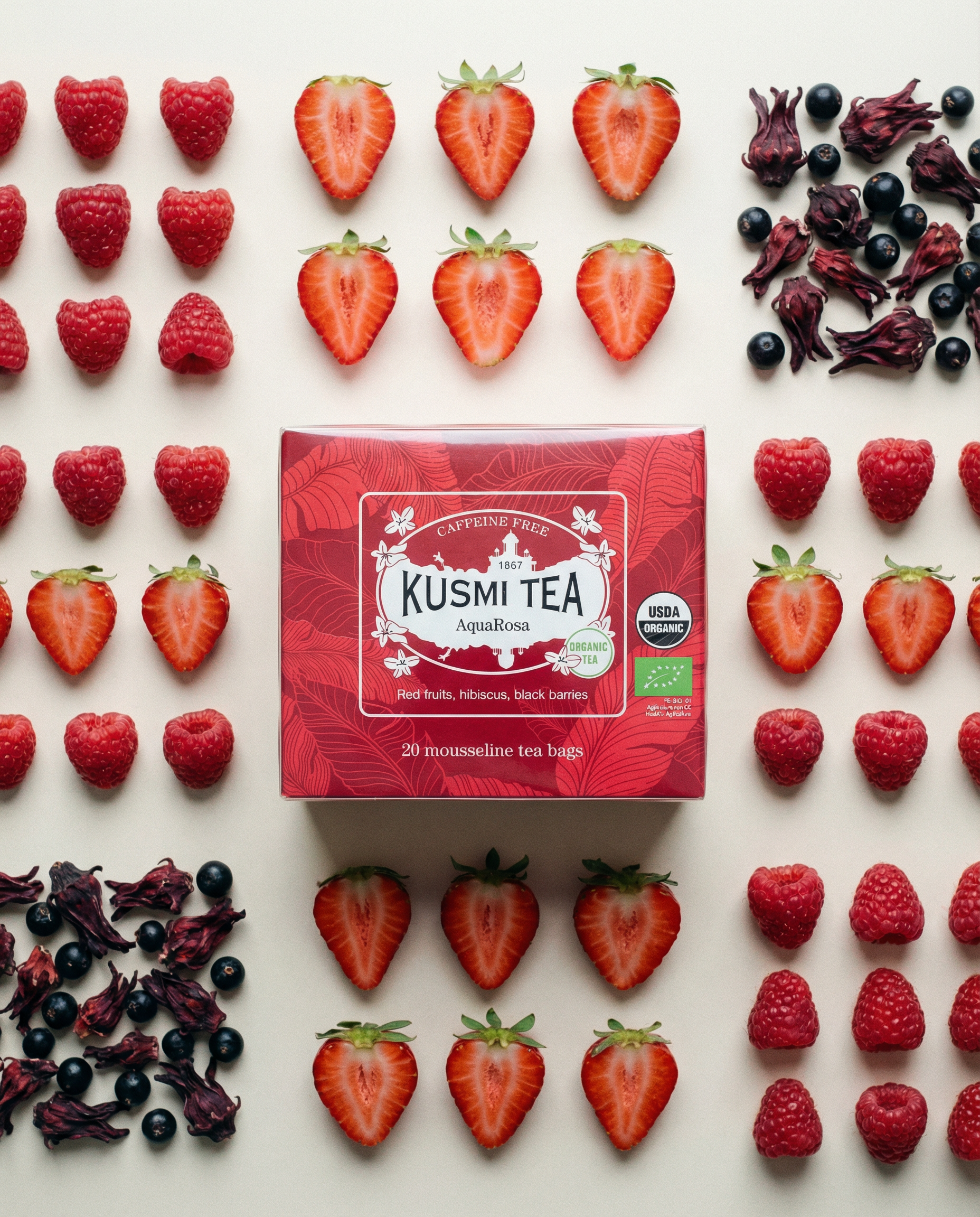 Kusmi Tea - herbata Infuzja z hibiskusa i czerwonych owoców AquaRosa Bio 20 saszetek