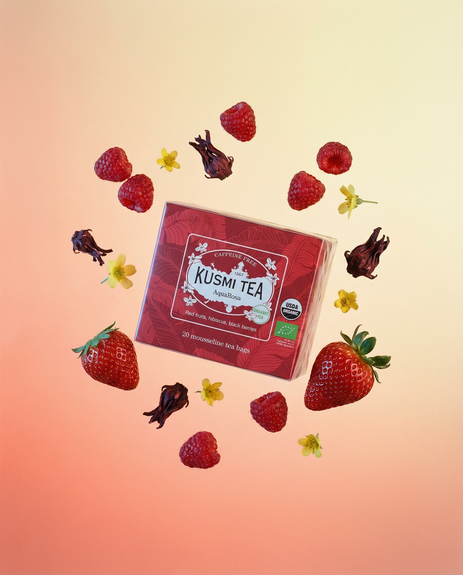 Kusmi Tea - herbata Infuzja z hibiskusa i czerwonych owoców AquaRosa Bio 20 saszetek