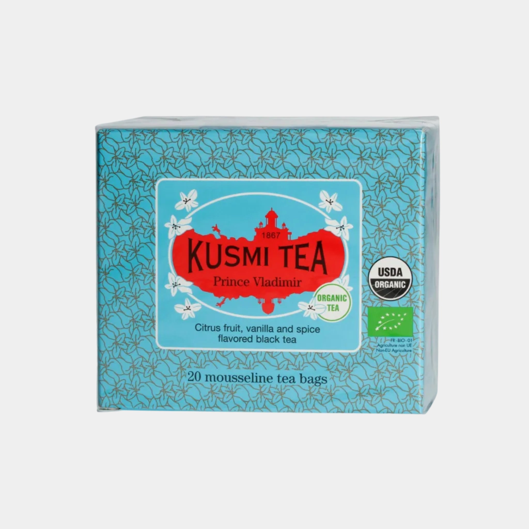Kusmi Tea herbata czarna Earl Grey Prince Vladimir Bio: wanilia, cytrusy, przyprawy korzenne - 20 saszetek