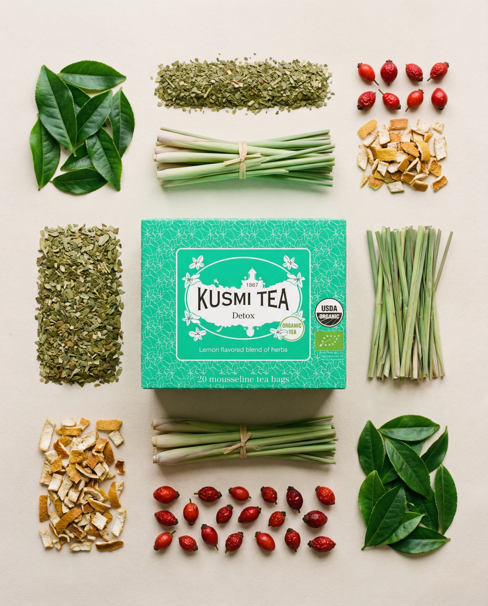 Kusmi Tea zielona herbata, mate i cytryna  Detox Bio - 20 saszetek